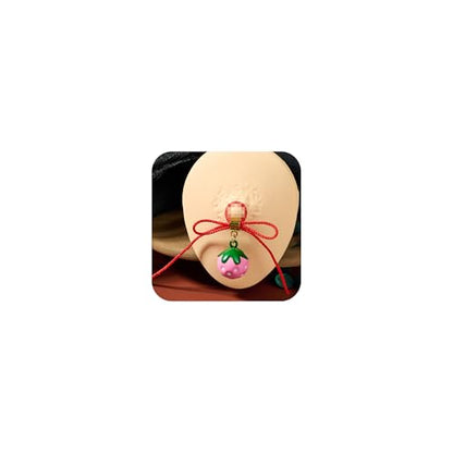 DJCIW 2Pcs Non-Piercing Nipple Jewelry, Adjustable Christmas Fake Nipple Rings with Bow Drawstring, Featuring Bell, Snowman, and Heart Pendant Charms, Adjustable and Comfortable for Women Men - color: style 4