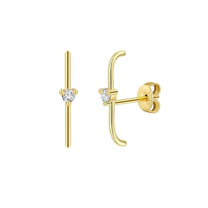 CZ Suspender Cuff Stud Earrings Wrap Earlobe Silver Post Cubic Zirconia Minimalist Jewelry for Women - color: Gold Single CZ
