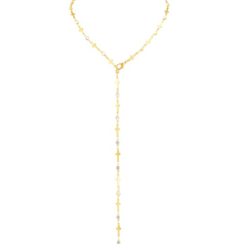 KURTCB Rhinestone Necklace for Women Boho Long Y Lariat Gold Necklace Stack Colorful Summer Beach Jewelry - color: Gold C
