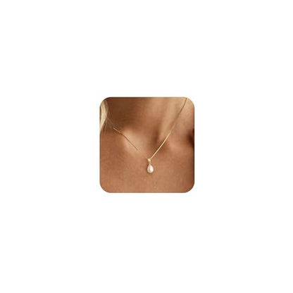 Pearl Necklaces for Women, Dainty Pearl Drop Necklace 14K Gold Plated CZ Pearls Pendant Necklace Small Gold Choker Necklaces for Women Trendy Wedding Jewelry Bridesmaids Gifts - color: Gold Plated-Box Pearl