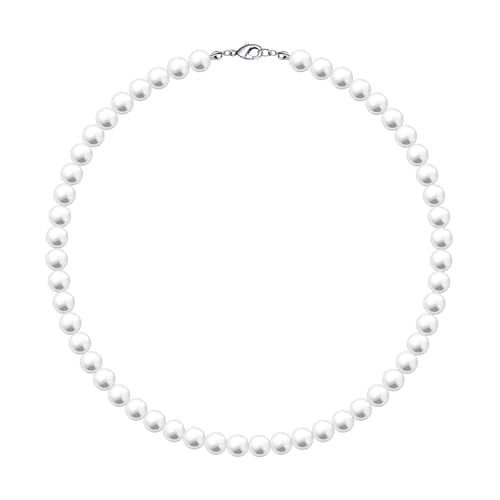 MJartoria Pearl Necklace for Men | Women, 16''-24'' Pearl Necklaces, 4mm/6mm/8mm White Faux Pearl Choker Necklace Trendy Jewelry Gifts for Women Men - size: 18 inches, style: 8mm
