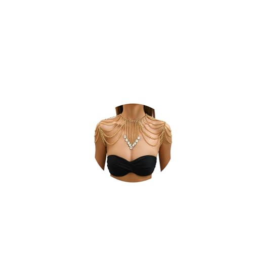 Punk Metal Shoulder Chain Necklace Jewelry Sexy Crystal Tassel Arm Chain Bridal Wedding Multi-layered Shoulder Body Chain Bikini Back Chain Jewelry for Women