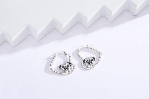 LES OSEWA Dog Animal Earrings Sterling Silver Animal Heart Hoop Dangle Earrings Cute Jewelry Gifts for Women - color: Pug
