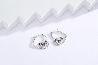 LES OSEWA Dog Animal Earrings Sterling Silver Animal Heart Hoop Dangle Earrings Cute Jewelry Gifts for Women - color: Pug