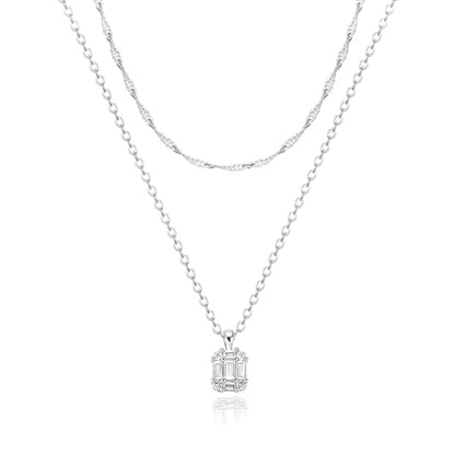 Zeffy Diamond Necklaces for Women, Dainty Gold Necklace 18k Gold Plated Layered Necklaces Simple Gold CZ Diamond Pendant Necklaces for Women Trendy Jewelry Gifts for Girls - color: Silver Diamond Layered Necklace