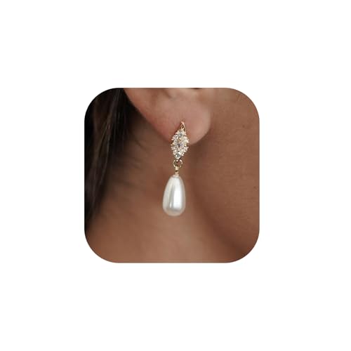 Pearl Earrings for Women Gold Pearl Drop Dangle Earrings Wedding Bridal Bridesmaid Jewelry Gifts for Women - color: Drop pearl-3