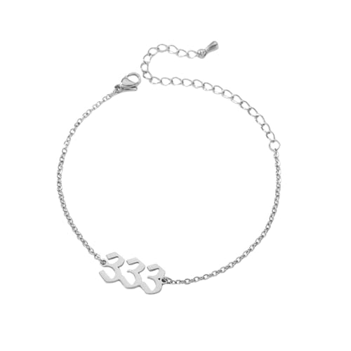 PAURO Women's Angel Number Bracelet Ankle Anklet Chain Adjustable | Stainless Steel, Minimalist Numerology Spiritual Statement Jewelry Gift - color: Silver 333, 8.3+2inch