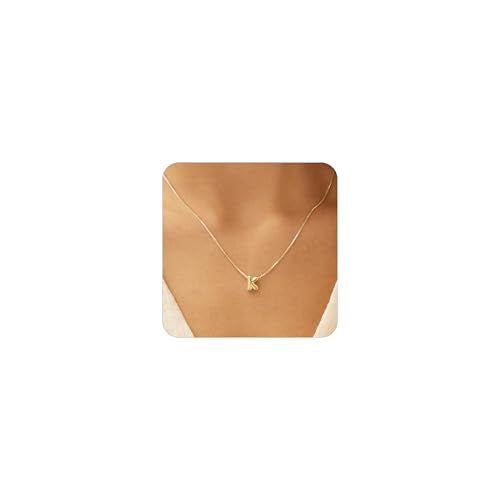 14K Gold Plated Bubble Letter Necklace, Tarnish Free and Waterproof Dainty Initial Necklace for Women, Trendy Personalized Gold Jewelry Gift for Her - color: Gold, style: K