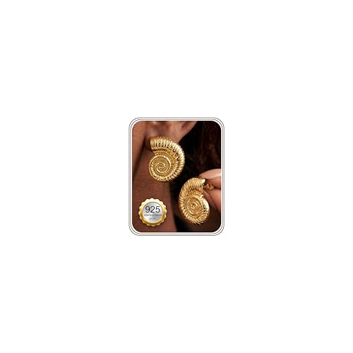 Chunky Gold Stud Earrings for Women Sterling Silver Earring Hypoallergenic | Non Tarnish 14K Gold Plated 925 Silver Posts for Sensitive Ears,Knot Statement Dangle Earrings Gold Jewelry Gifts Lightweight - color: gold plated-conch