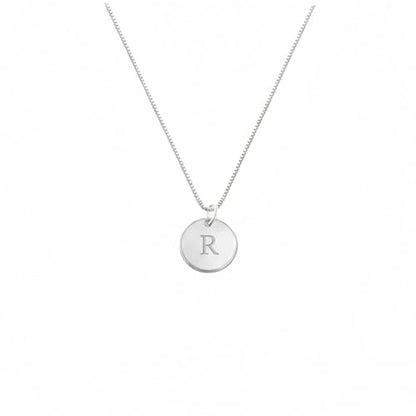 OAK & LUNA - Sterling Silver A-Z Initial Disc Necklace - Letter Pendant on Box Chain, Elegant & Gift‑Ready - style: Letter R