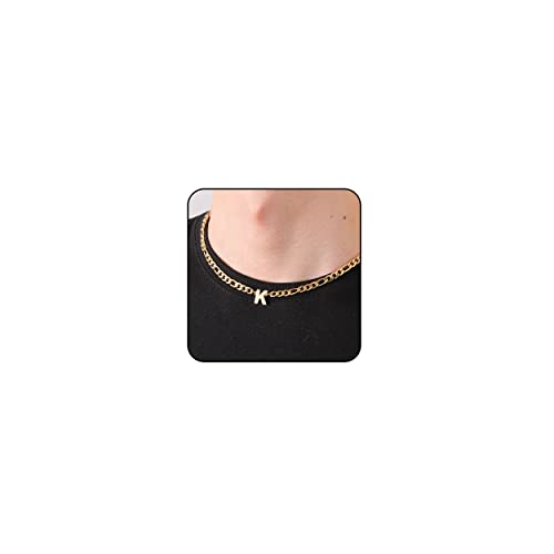 GLITTO Initial A-Z Figaro Chain Necklace for Men Women Letter Pendant Stainless Steel 6.5mm 18+2 Inches Jewelry Gift for Boyfriend Husband - color: Gold, size: Initial K