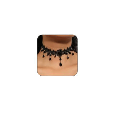 Gothic Lace Choker Vampire Necklace for Women,Black Lace Red Crystal Pendant Necklaces for Halloween,Goth Black Necklace Jewelry Witch Costume Vampire Accessories - style: Style Black