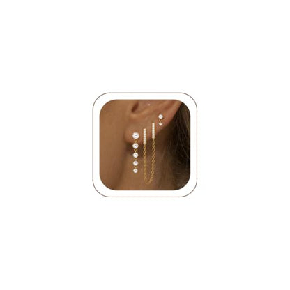 Gold Silver Earrings for Women Trendy 14K Gold Plated Dangle Hypoallergenic Cartilage Earrings Small 925 Sterling Silver Post Dainty Hoop Drop Pearl Earring Stacks Set Huggie Chain Earrings Jewelry - color: E-Chain Earrings-Gold