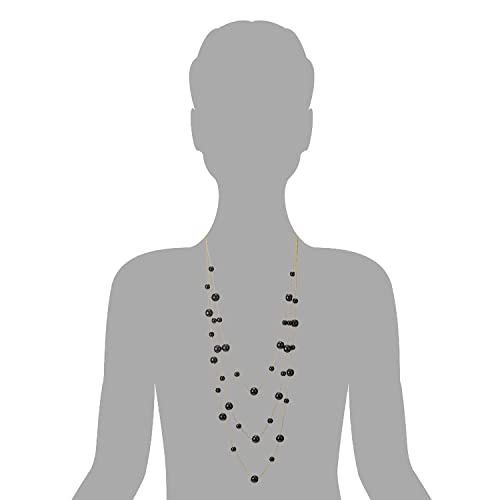 Statement Necklace Three-Strand Long Chains with Synthetic Pearl Beads, Elegant, Dress - color: E-Beads Color: Black