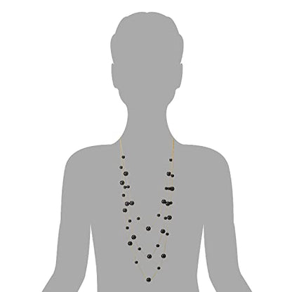 Statement Necklace Three-Strand Long Chains with Synthetic Pearl Beads, Elegant, Dress - color: E-Beads Color: Black