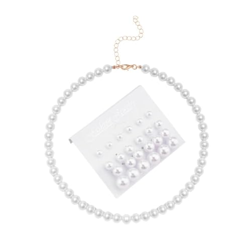 Pearl Earring Stud Pearl Necklace Choker for Bride Wedding Earring Necklace | 0.6 mm 0.8mm 10mm 12mm Pearl Earring Set, Adjustable Pearl Necklace, Pearl Earrings And Necklace Set, Wedding Accessories - color: more pearl