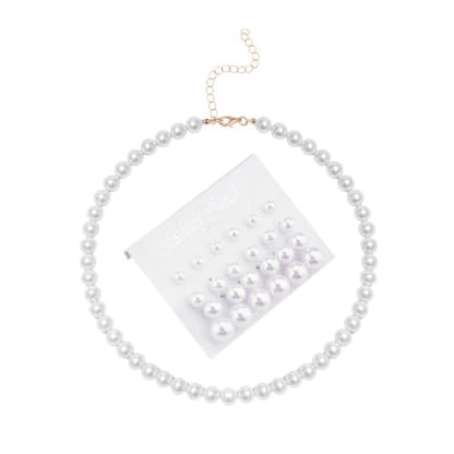 Pearl Earring Stud Pearl Necklace Choker for Bride Wedding Earring Necklace | 0.6 mm 0.8mm 10mm 12mm Pearl Earring Set, Adjustable Pearl Necklace, Pearl Earrings And Necklace Set, Wedding Accessories - color: more pearl