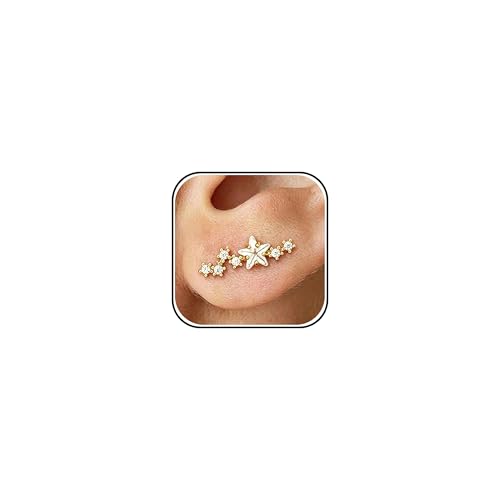 Ear Climbers Earrings for Women Gold Silver Ear Cuffs Non Piercing Dainty Cartilage Earrings Set Statement Cuff Earring for Women Trendy - color: Gold
