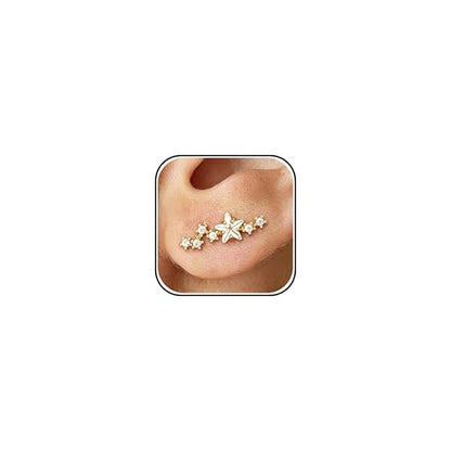 Ear Climbers Earrings for Women Gold Silver Ear Cuffs Non Piercing Dainty Cartilage Earrings Set Statement Cuff Earring for Women Trendy - color: Gold