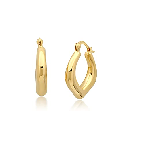 14k Yellow Gold Plated Hoop Earrings for Women with Click Top | Anti Tarnish Lightweight Chunky 14K Gold Hoop Earrings | Hypoallergenic Gold Plated Earrings 0.6 to 1.2 Inches by MAX + STONE - style: Curved V