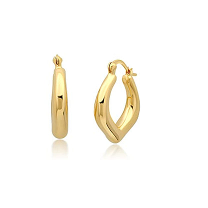 14k Yellow Gold Plated Hoop Earrings for Women with Click Top | Anti Tarnish Lightweight Chunky 14K Gold Hoop Earrings | Hypoallergenic Gold Plated Earrings 0.6 to 1.2 Inches by MAX + STONE - style: Curved V