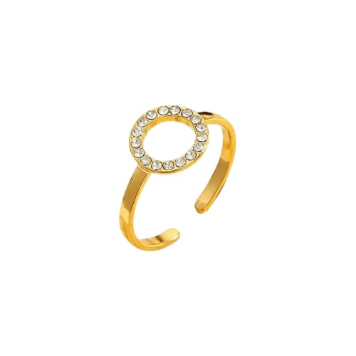 18K Gold Plated Adjustable Rings for Women, 316L Stainless Steel Open Band Gold Jewelry Collection, Hypoallergenic Size 6-9 Adjustable Stackable Rings, Tarnish Free Trendy Gift for Her - color: Pave Circle