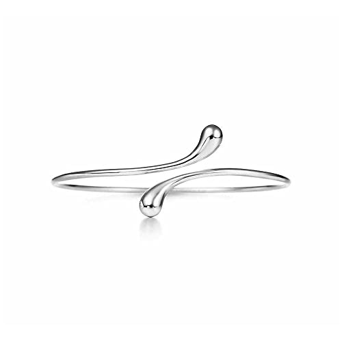 Savlano 14K Gold Plated Double Teardrop Open Cuff Bangle -7-8” Inch Flexible Bangle Bracelet Comes With Gift Box for Women - color: White Gold