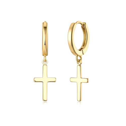 Earrings for Women 14K Gold Plated Huggie Hoop Dangle | Charm Drop,Dainty,Small,Simple,Lightweight,Hypoallergenic,Trendy,Everyday Jewelry,Gift - color: 06. Cross