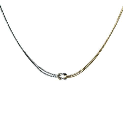 Knot Necklace for Women Two Tone Snake Chain Twisted Link Necklace | 18K Gold Silver Layered Necklaces Dual Color Mixed Double Layer Chain Necklace