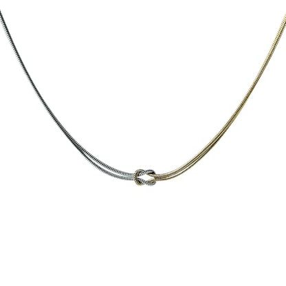 Knot Necklace for Women Two Tone Snake Chain Twisted Link Necklace | 18K Gold Silver Layered Necklaces Dual Color Mixed Double Layer Chain Necklace