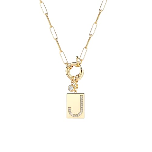 Mint & Lily Gold Initial Necklace for Women – 18K Gold Plated 24” Paperclip Chain with Sparkling Letter Pendant | 18K Gold Plated Personalized Letter Charm w/ Cubic Zirconia, Paperclip Chain, Tarnish-Resistant, Dainty Jewelry Gift for Her - style: J