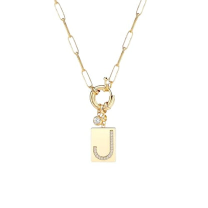 Mint & Lily Gold Initial Necklace for Women – 18K Gold Plated 24” Paperclip Chain with Sparkling Letter Pendant | 18K Gold Plated Personalized Letter Charm w/ Cubic Zirconia, Paperclip Chain, Tarnish-Resistant, Dainty Jewelry Gift for Her - style: J