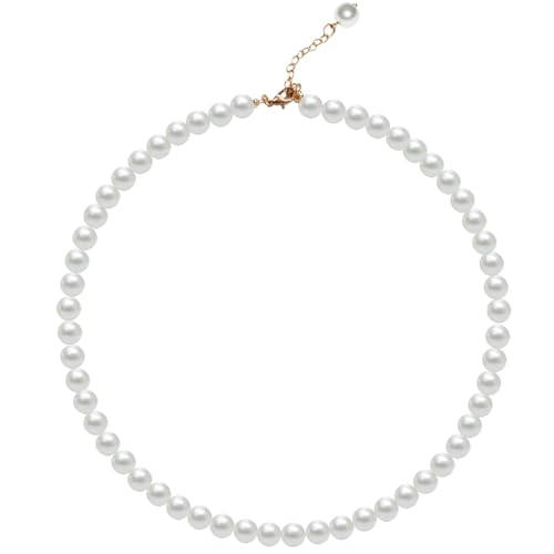 Pearl Necklace for Women, 4/6/8/10mm White Imitation Pearl Necklace, Round Faux Glass Pearl Necklace, Pearl Choker Necklace, Elegant Wedding Parties Necklace - color: Diameter of Pearl 8mm