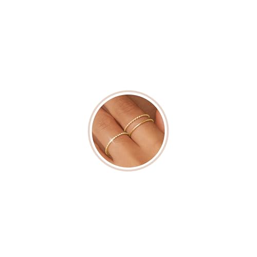 Dainty Gold Rings for Women Non Tarnish Ring Stack Size 6-11 | 14K Gold Plated Wedding Band Rings, 1.3mm Thin Stackable Rings, Minimalist Thumb Pinky Midi Ring Set, Jewelry Gifts for Women - color: gold rings