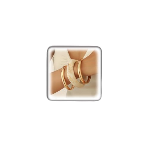 3Pcs Chunky Gold Stackable Bangles Set for Women, Geometric White Marbled Resin Bracelet Vintage Irregular Fashion Accessories Daily Wear Gifts - color: White