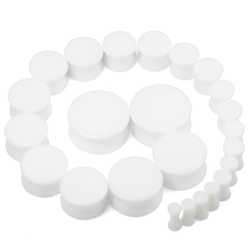 6G-26mm Acrylic Plastic Ear Gauges Tunnels Stretching Kit Double Flared Plugs Tunnels Expanders Stretcher Saddle Gauges Earrings for Men Women Black White Clear - color: White 6G-26mm