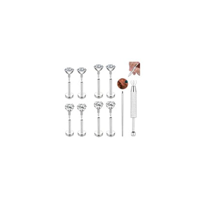 Long Internally Threaded Tragus Piercings 16G 18G 20G Medusa Lip Jewelry Surgical Steel Flat Back Earrings Cartilage Helix Studs Nose Rings Monroe Labret Stud - color: 18G(1.0mm);BL:6mm+8mm