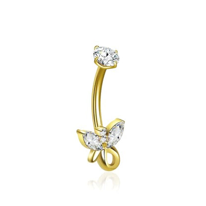 XUU Titanium Belly Button Rings 14G, Implant-Grade Navel Piercing, Luxury CZ Shape with Flower Butterfly, Hypoallergenic Curved Barbell Jewelry for Women, Gold or Silver - style: Butterfly Tail-Gold