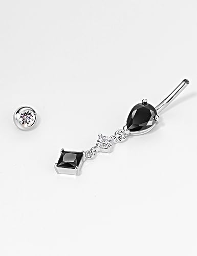 Belly Button Ring Dangle, Cross Belly Button Ring, Navel Piercing | 316L Surgical Steel, AAA+ Cubic Zirconia, Nickel-Free, Hypoallergenic, Multi-Style, 14 Gauge 10 mm Screw On Piercing Stud - style: Dangling Black CZ