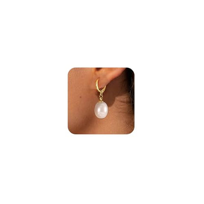 YOIHUR Drop Dangle Pearl Earrings for Women, Dainty 14K Gold Plated Pearl Hoop Earrings Hypoallergenic Wedding Pearls Dangle Earrings Jewelry Gift for Women Bridal - color: Gold-Pure Oriental Pearl Earrings