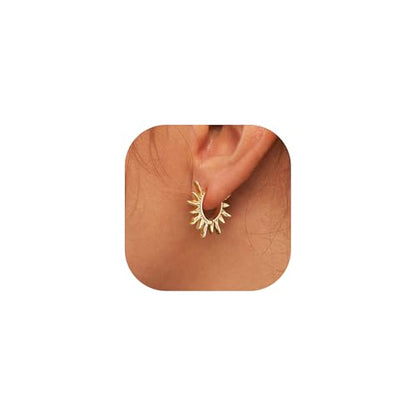 LLWOM Gold Huggie Earrings for Women-14k Gold/Silver/Rose/Black Plated Heart Hoop Earrings Hypoallergenic Lightweight Hoops Gifts - style: Sun
