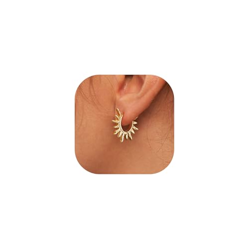LLWOM Gold Huggie Earrings for Women-14k Gold/Silver/Rose/Black Plated Heart Hoop Earrings Hypoallergenic Lightweight Hoops Gifts - style: Sun
