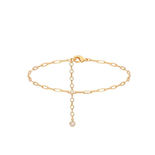 LOYATA Dainty Ankle Bracelet,14K Gold Plated Tiny Bead Anklet Dainty White Cubic Zirconia Cross Tassel Foot Chain Cute Lucky Moon Evil Eye Foot Jewelry Boho Anklets for Women - color: gold-anklet-018