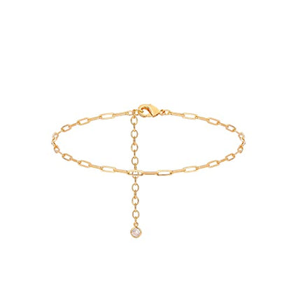 LOYATA Dainty Ankle Bracelet,14K Gold Plated Tiny Bead Anklet Dainty White Cubic Zirconia Cross Tassel Foot Chain Cute Lucky Moon Evil Eye Foot Jewelry Boho Anklets for Women - color: gold-anklet-018