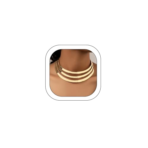 Chunky Gold Necklace Big Statement Chunky Necklace for Women African Tribe Wide Metal Choker Necklaces Jewelry - color: 04 Gold