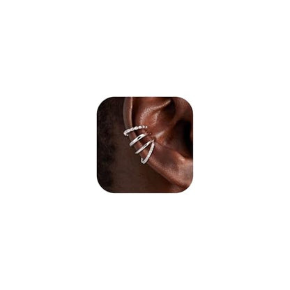 Gold Ear Cuffs Earrings for Women Non Piercing Clip on Cartilage Earrings | Trendy Gold Ear Cuff,Cartilage Clip on Earrings,Thin Huggie Hoop CZ Earring Set ,Fashion Jewelry,Non Tarnish,Gift - style: 3pc double cz-sl