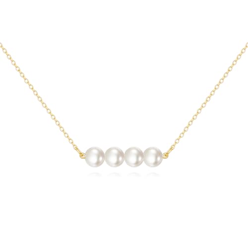 KECHO 14K Real Gold Beads Pendant Necklace Solid Yellow Gold Jewelry Anniversary Birthday Gifts for Women - color: White Pearl 4