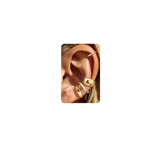 4Pairs 14K Gold Plated Ear Cuff Earrings for Women Non Piercing Jewelry | Hypoallergenic Earring Cuff for Sensitive Ears 14K Gold Silver Plated Non Tarnish Clip On Cartilage Fake Earring Set Trendy - color: 16K Gold Tone-Chic