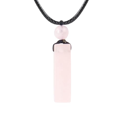 weryerker Natural Gemstone Pendant Necklace for Men, Healing Crystal Pendant, Cuboid Amulet Pendant with Adjustable Wax Rope - color: Rose Quartz