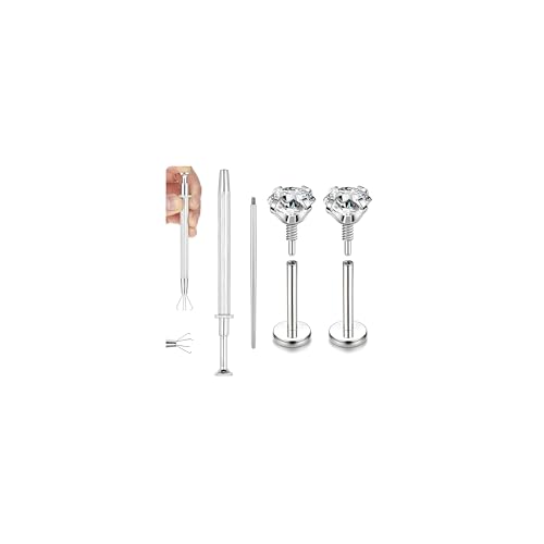 20G Internal Thread Cartilage Earrings Studs Surgical Steel Nose Rings Stud | Flat Back Stud Piercing Jewelry for Tragus/Helix/Conch/Medusa/Lip/Labret - color: BL:8mm;CZ:4mm